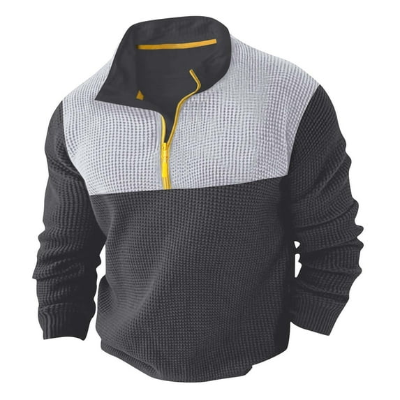 XIAOCHA Mens Sweatshirts Color Block Half Zip Pullover Stand Up Collar Trendy Sweater Loose Long Sleeves Casual Versatile Sport Sweatshirt