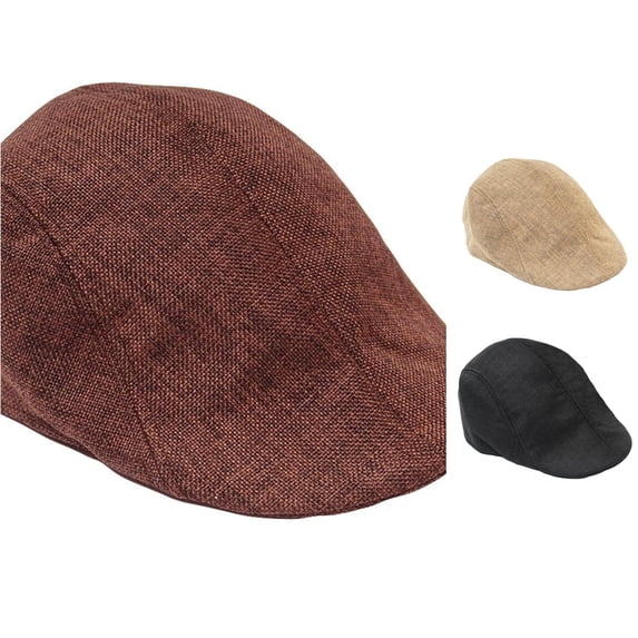 XIAOCHA Mens Textured‑Weave Woven Flat Cap Solid Sleek Silhouette City Trip Hats,Coffee