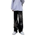thumbnail image 1 of XIAOCHA Mens Trendy Special Spider Web Printed Wide Leg Black Pants Elastic High Waisted Oversized Streetwear Street Pants, 1 of 5