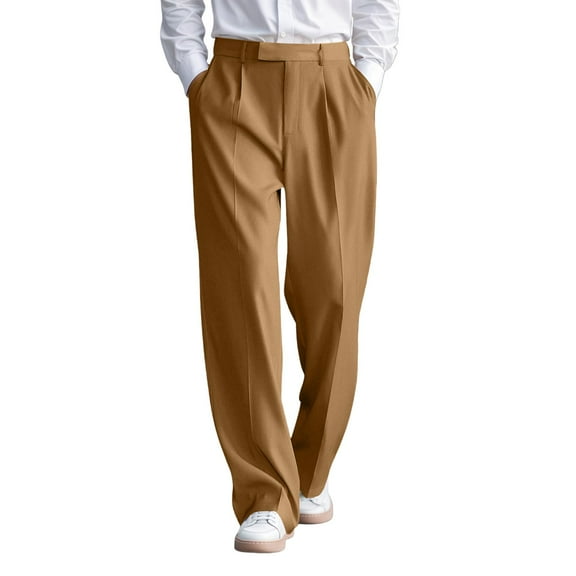 XIAOCHA Mens Trousers Retro High Waisted Straight Leg Trousers Solid Color Minimalist Versatile Office Commuting Elegant Trousers