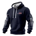 thumbnail image 1 of XIAOCHA Mens USA Flag Letter Print Waffle Knit Hoodie Long Sleeve Hooded Pullover Knit Top Warm Patriotic Casual Hoodies, 1 of 3