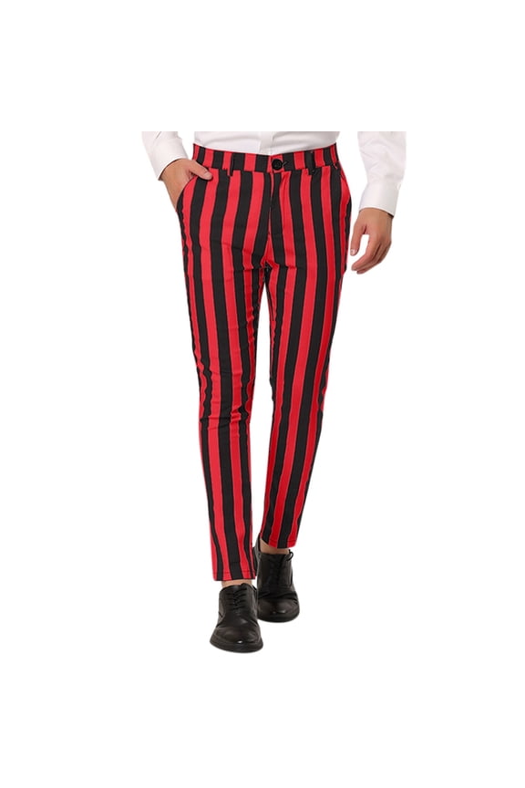 Mens Vertical Stripe Pant Slim Fit Full Length Button Waist Trouser Smooth Stylish Party Pants