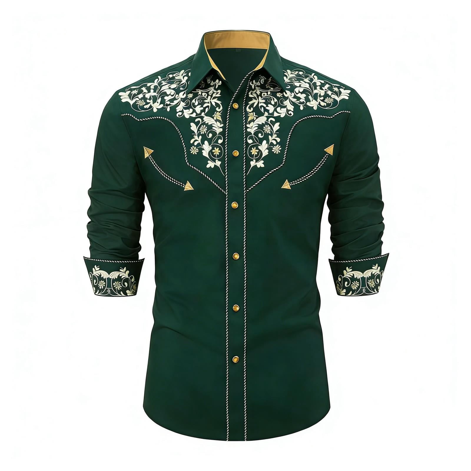 XIAOCHA Mens Western Cowboy Embroidered Long Sleeve Shirt Retro Vintage ...
