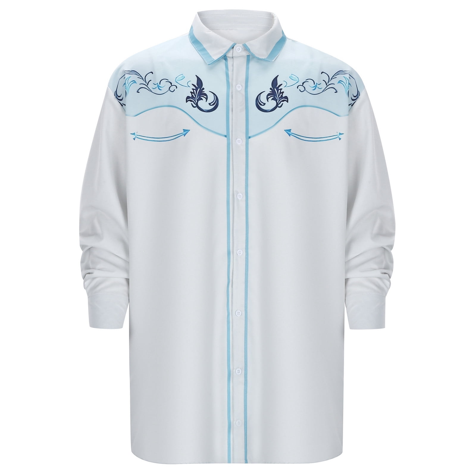 XIAOCHA Mens Western Cowboy Embroidered Long Sleeve Shirt Retro Vintage ...