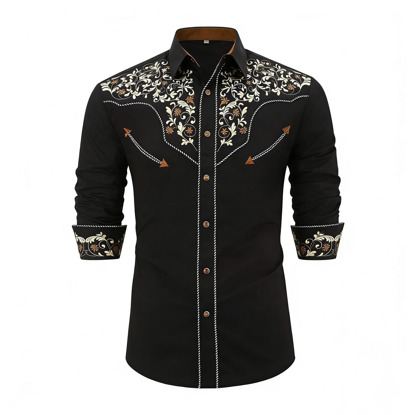 XIAOCHA Mens Western Cowboy Embroidered Long Sleeve Shirt Retro Vintage ...