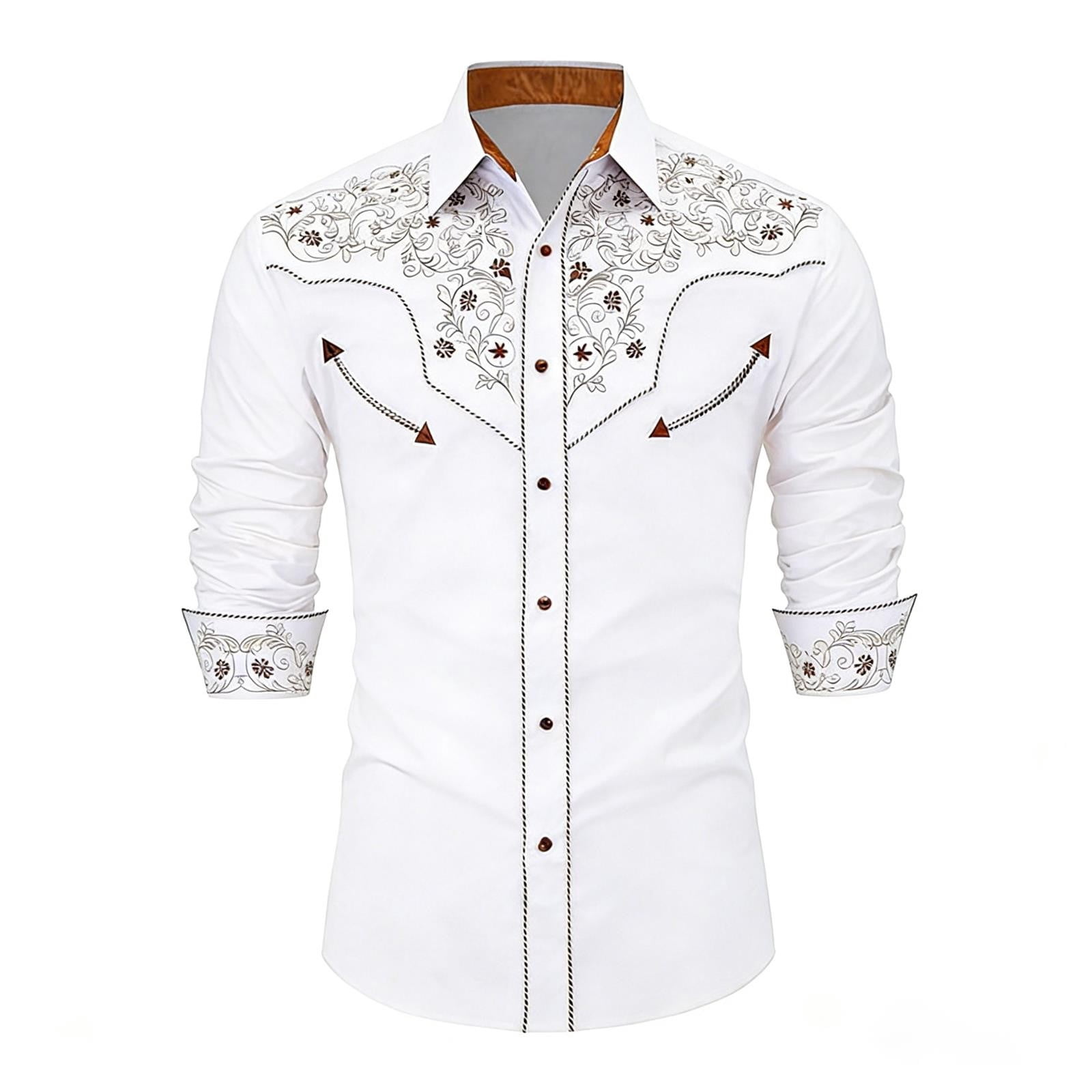 XIAOCHA Mens Western Cowboy Embroidered Long Sleeve Shirt Retro Vintage ...