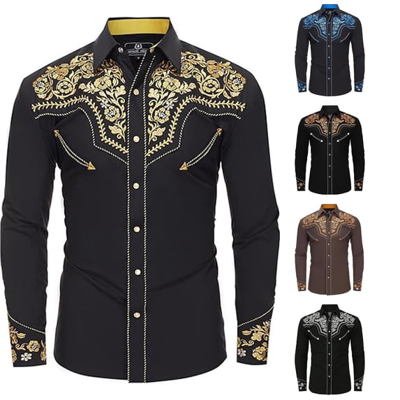 XIAOCHA Mens Western Embroidery Long Sleeve Shirt Tailored Fit Rodeo Button Down Shirts