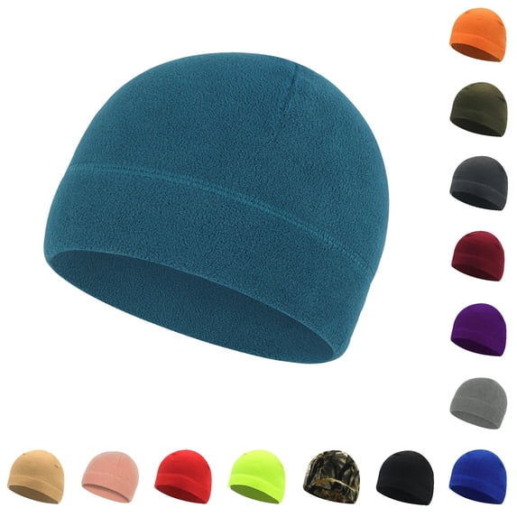 XIAOCHA Mens Wind‑Resistant Fleece Beanie Solid Slim Crown Outdoor Trek Fall Winter Cap,Blue