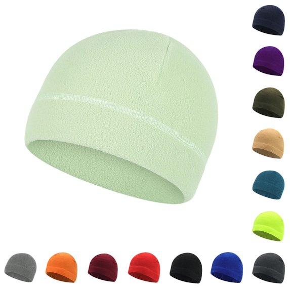 XIAOCHA Mens Wind‑Resistant Fleece Beanie Solid Slim Crown Outdoor Trek Fall Winter Cap,Light Green