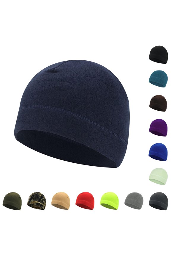 Mens Wind‑Resistant Fleece Beanie Solid Slim Crown Outdoor Trek Fall Winter Cap,Navy