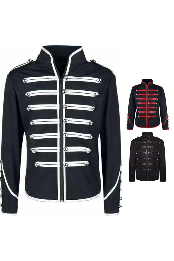 Metal Button Stand Collar Military Jacket For Men Stage Performance Zip Up Costume Coat