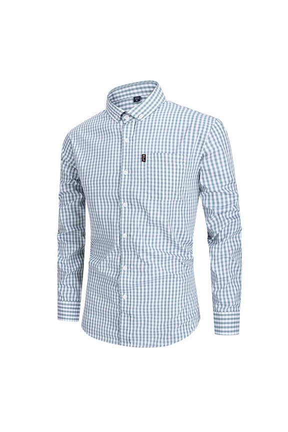 Mini Check Placket Label Shirt For Men Long Sleeve Collared Oktoberfest Casual Tops