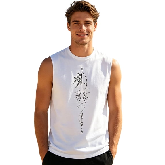 XIAOCHA Minimal Tree Print Tank Top Mens Crew Neck Sleeveless Summer Workout Tops