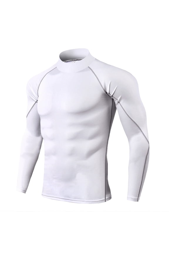 Neck Compression Shirt for Men Long Sleeve Slim Fit Gym Workout Athletic Top