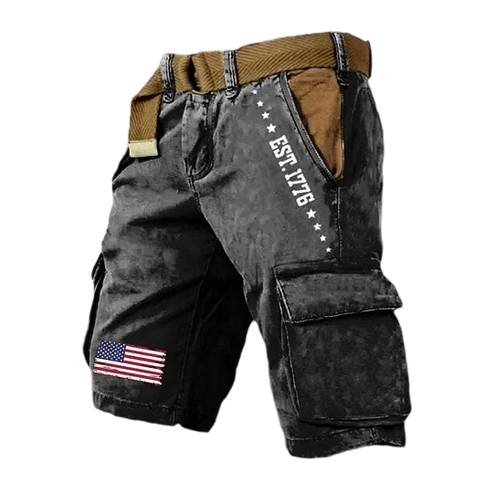 XIAOCHA Multi-Pocket Printed Cargo Shorts for Men Distressed Vintage ...