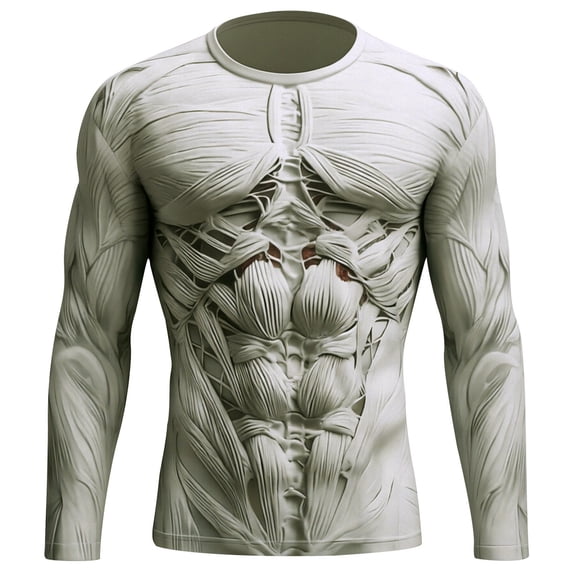 XIAOCHA Muscle Anatomy Print Crew Neck Tee for Men Long Sleeve Fitted Slim Fit Halloween Party Shirts