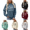 thumbnail image 1 of XIAOCHA Nature Line Graphic Crew Neck Sweatshirt for Women Lake Side Letter Print Relaxed Vacation Sweat Pullover, 1 of 4