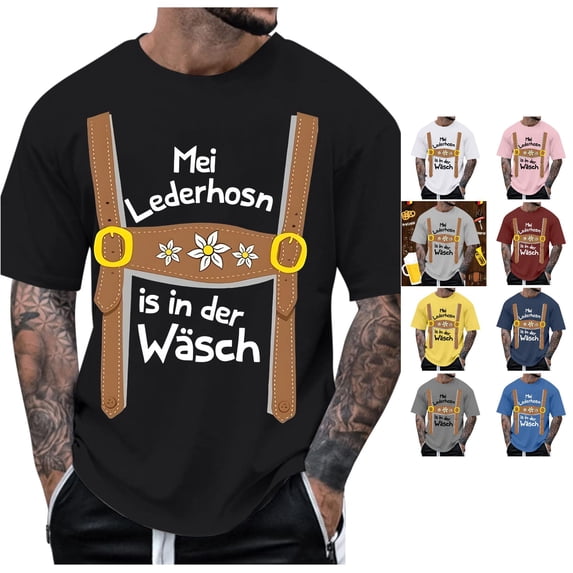 XIAOCHA Oktoberfest Letter Graphic T Shirt For Men Crew Neck Short Sleeve Novelty Casual Tee