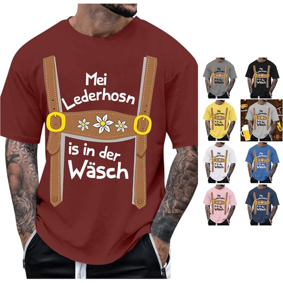 XIAOCHA Oktoberfest Letter Graphic T Shirt For Men Crew Neck Short Sleeve Novelty Casual Tee