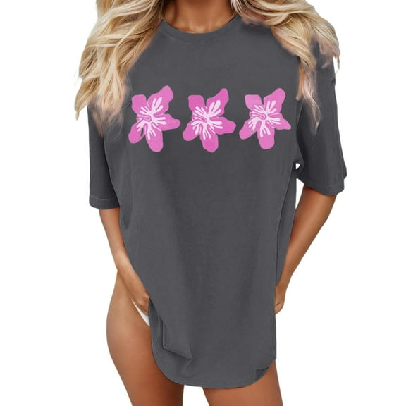 XIAOCHA Oversized Beach Graphic Tee For Women Summer Casual Loose Fit Printed Top Blouse