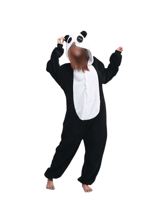 Panda Animal Hooded Onesie Pajamas for Women Long Sleeve Button Sleepwear