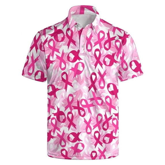 Medical Service Ribbon XIAOCHA Pink Ribbon Cancer Awareness Polo for Men Support Charity Hope ...