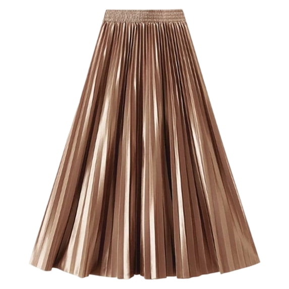 XIAOCHA Pleated Midi Skirt for Women Elastic Waist Satin High Waist Elegant Office Casual Wear