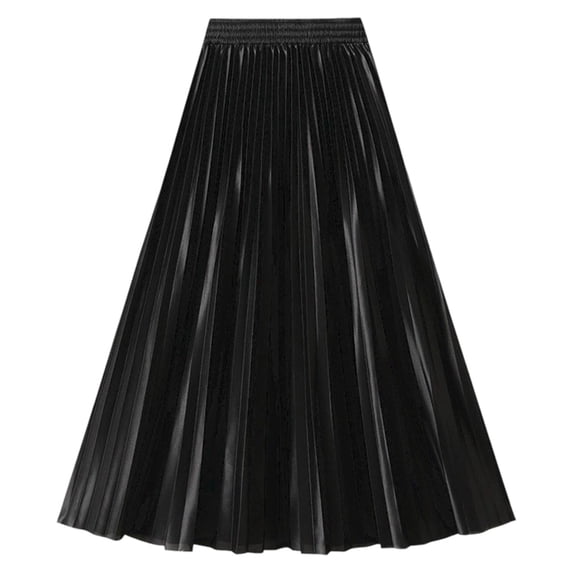 XIAOCHA Pleated Midi Skirt for Women Elastic Waist Satin High Waist Elegant Office Casual Wear