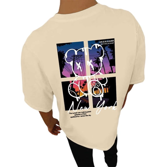 XIAOCHA Printed Crew Neck Tshirt for Men Casual Urban Streetwear Weekend Short Sleeve Tees