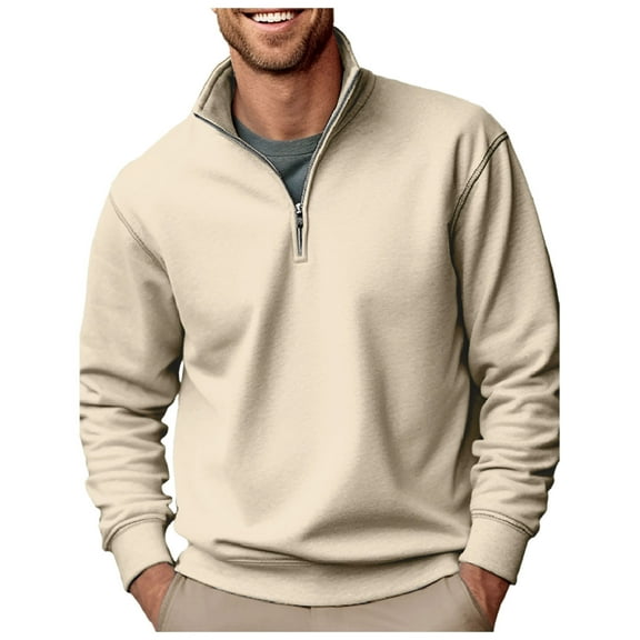 XIAOCHA Quarter-Zip Sweatshirt for Men Stand Collar Solid Color Pullover Top Soft Warm Outdoor Leisure Sweatshirt