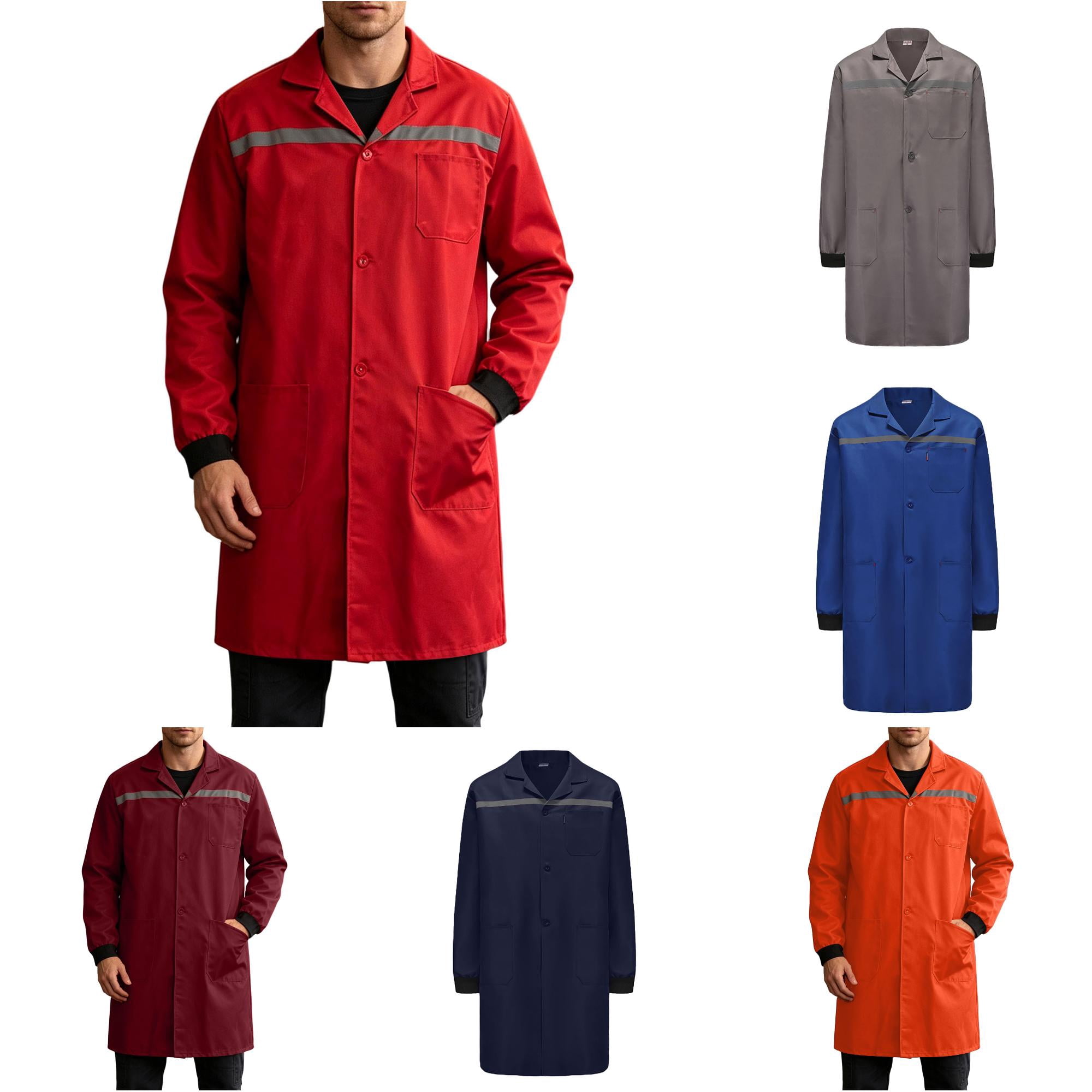 XIAOCHA Reflective Strip Work Lab Coat for Men Long Sleeve Pockets ...
