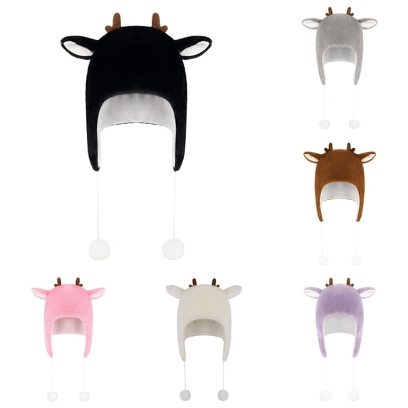 XIAOCHA Reindeer‑Ear Trapper Hat for Women Plush Hats Party‑Ready Fall‑Winter Bonnet,Black
