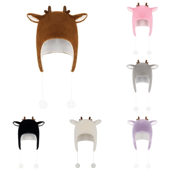 XIAOCHA Reindeer‑Ear Trapper Hat for Women Plush Hats Party‑Ready Fall‑Winter Bonnet,Brown