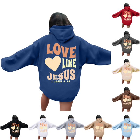 XIAOCHA Religious Heart Letter Hoodie For Women Back Print Oversized Casual Pullover Sweatshirt