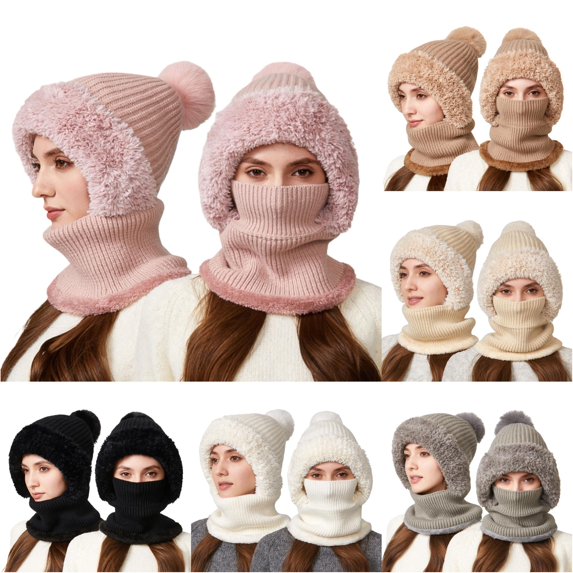 XIAOCHA Ribbed‑Knit Balaclava for Women Solid Outdoor Hiking Neck Gaiter Fall Winter Headwear,Pink