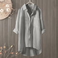 thumbnail image 1 of XIAOCHA Roomy Turn-Down-Collar Shirt for Women Three-Quarter Sleeve Urban Daily High-Low Hem Tunic Dress, 1 of 3