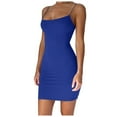 thumbnail image 1 of XIAOCHA Ruched Fitted Dress For Women Square Neck Sleeveless Solid Spaghetti Strap Bodycon Mini Dress Chic Date Night Party Dress, 1 of 5