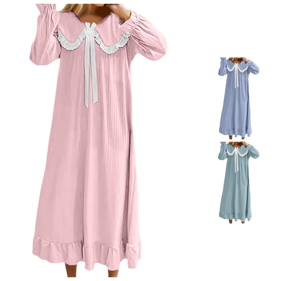 XIAOCHA Ruffle Collar Long Sleeve Nightgown for Women Fall Sweet Cottage Home Sleep Dress