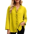 thumbnail image 1 of XIAOCHA Ruffle Trim Linen Tops For Women Three Quarter Sleeve V Neck Pullover Top Casual Weekend Blouses, 1 of 6