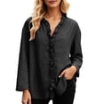 thumbnail image 1 of XIAOCHA Ruffle Trim Linen Tops For Women Three Quarter Sleeve V Neck Pullover Top Casual Weekend Blouses, 1 of 6