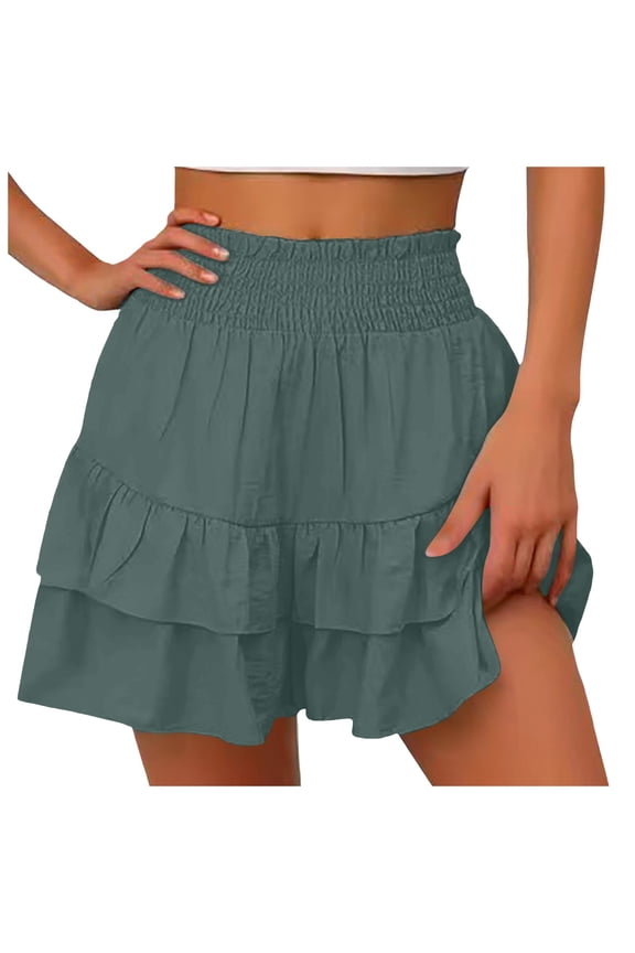 Ruffled Flowy Skorts For Womens Elastic High Waist Workout Gym Shorts Fashion Casual Athletic Running Skirts