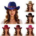 thumbnail image 1 of XIAOCHA Shapeable Brim Wool Cowboy Hat for Women Solid Wide Brim Western Hat Farm Party Western Cowboy Hat,Blue, 1 of 4