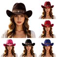 thumbnail image 1 of XIAOCHA Shapeable Brim Wool Cowboy Hat for Women Solid Wide Brim Western Hat Farm Party Western Cowboy Hat,Coffee, 1 of 4