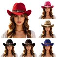 thumbnail image 1 of XIAOCHA Shapeable Brim Wool Cowboy Hat for Women Solid Wide Brim Western Hat Farm Party Western Cowboy Hat,Red, 1 of 4
