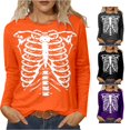 thumbnail image 1 of XIAOCHA Skeleton Ribcage Print T Shirt For Women Long Sleeve Round Neck Halloween Tee, 1 of 4