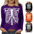 thumbnail image 1 of XIAOCHA Skeleton Ribcage Print T Shirt For Women Long Sleeve Round Neck Halloween Tee, 1 of 4