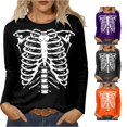 thumbnail image 1 of XIAOCHA Skeleton Ribcage Print T Shirt For Women Long Sleeve Round Neck Halloween Tee, 1 of 4