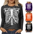 thumbnail image 1 of XIAOCHA Skeleton Ribcage Print T Shirt For Women Long Sleeve Round Neck Halloween Tee, 1 of 4