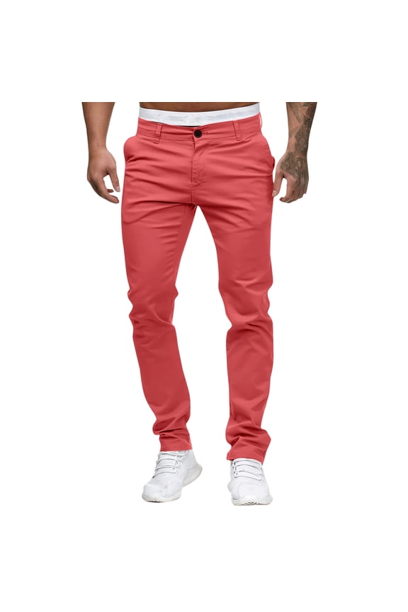 Slim Fit Chinos for Men Full Length Mid Rise Trousers Stretchy Casual Daily Wear Pants
