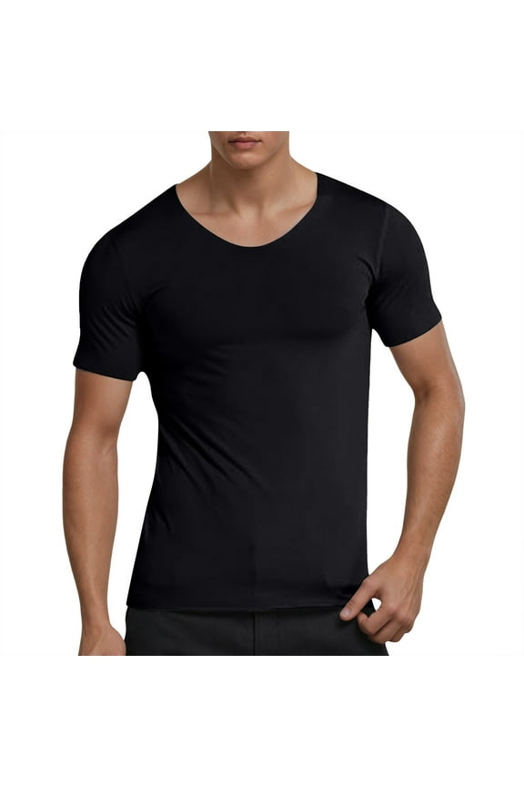 Smooth Fitted Crew Tee For Men Short Sleeve Slim Fit Contoured Neck Shirts Soft Seamless Daily Undershirt Tops
